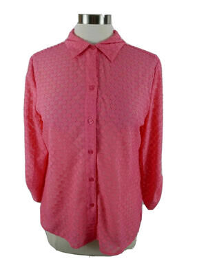 Chicos Womens 3/4 Sleeve Button Up Pink Polka Dot Blouse Size 1